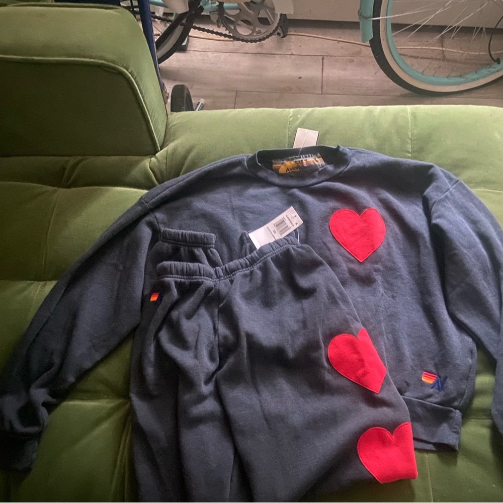 Heart Design Sweatshirt and Joggers Set Aviator Nation 2pcs